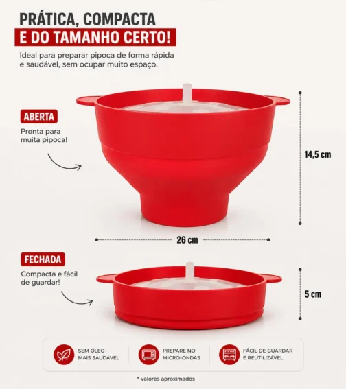 Pipoqueira em Silicone p/Micro-ondas – Vermelha – Culinná - Imagem 3