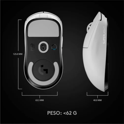 Mouse Gamer Sem Fio Logitech G PRO X SUPERLIGHT com Tecnologia LIGHTSPEED, Ultraleve 63g, 5 Botões Programáveis, Sensor HERO 25K e Bateria Recarregável - Compatível com POWERPLAY - Branco - Imagem 9