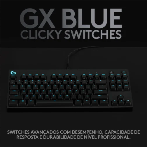 Teclado Mecânico Gamer Logitech G PRO com Layout US, RGB LIGHTSYNC, Design TKL, Cabo Destacável e Switch Exclusivo GX Blue Clicky - Imagem 4