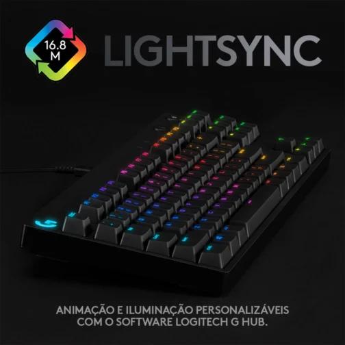 Teclado Mecânico Gamer Logitech G PRO com Layout US, RGB LIGHTSYNC, Design TKL, Cabo Destacável e Switch Exclusivo GX Blue Clicky - Imagem 7