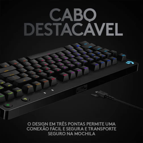 Teclado Mecânico Gamer Logitech G PRO com Layout US, RGB LIGHTSYNC, Design TKL, Cabo Destacável e Switch Exclusivo GX Blue Clicky - Imagem 8