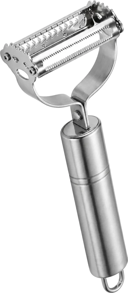 Descascador de Legumes e Frutas Aço Inox Multifuncional 3 em 1 – Lâmina Ultra Afiada, Cortador e Fatiador, Design Ergonômico Profissional para Cozinha - Imagem 2