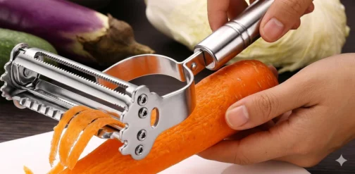 Descascador de Legumes e Frutas Aço Inox Multifuncional 3 em 1 – Lâmina Ultra Afiada, Cortador e Fatiador, Design Ergonômico Profissional para Cozinha - Imagem 6