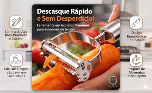 Descascador de Legumes e Frutas Aço Inox Multifuncional 3 em 1 – Lâmina Ultra Afiada, Cortador e Fatiador, Design Ergonômico Profissional para Cozinha - Imagem 8
