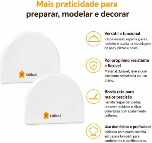 Kit 2 Espátulas Plásticas Meia Lua Raspadora Espalhadora de Glacê para Decoração de Bolos (Pão Duro sem Cabo) CULINNÁ - Imagem 5
