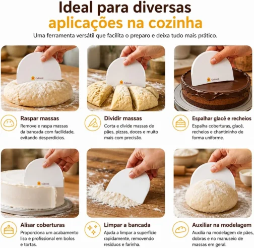 Kit 2 Espátulas Plásticas Meia Lua Raspadora Espalhadora de Glacê para Decoração de Bolos (Pão Duro sem Cabo) CULINNÁ - Imagem 6