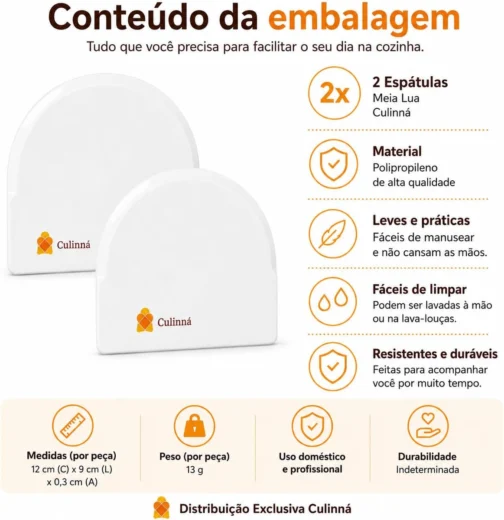 Kit 2 Espátulas Plásticas Meia Lua Raspadora Espalhadora de Glacê para Decoração de Bolos (Pão Duro sem Cabo) CULINNÁ - Imagem 7