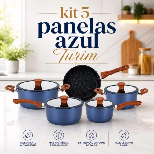 Jogo de Panelas 5 Peças Revestimento Cerâmico Fogão Conjunto Antiaderente Tampa De Vidro Silicone Base Compatível Indução Cabo Textura Madeira Azul Escuro - Imagem 7