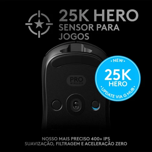 Mouse Gamer Sem Fio Logitech G PRO Wireless com Tecnologia LIGHTSPEED, RGB LIGHTSYNC, Design Ambidestro, 8 Botões Programáveis, Sensor HERO 25K e Bateria Recarregável - Compatível com POWERPLAY - Imagem 4