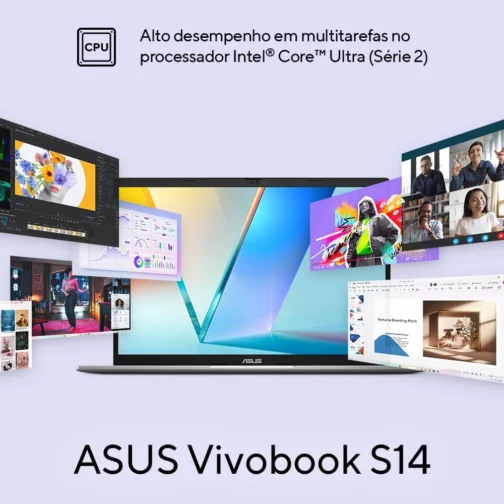 Notebook ASUS Vivobook S14 IA PC, Core Ultra 7, 16 GB, 512 GB, Linux, 14'' Nivel IPS 60Hz, Matte Gray - S3407CA-LY121 - Imagem 5