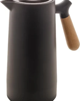WOLFF – Garrafa Térmica de Plástico com Cabo de Madeira Nórdica 1L Preta – Mesa Posta – Itens Para Casa – Utensílios de Cozinha – Perfeita Para Café e Chá