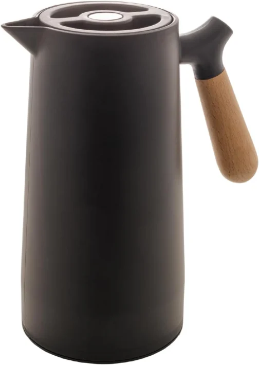WOLFF - Garrafa Térmica de Plástico com Cabo de Madeira Nórdica 1L Preta - Mesa Posta - Itens Para Casa - Utensílios de Cozinha - Perfeita Para Café e Chá - Imagem 2