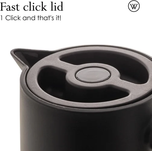 WOLFF - Garrafa Térmica de Plástico com Cabo de Madeira Nórdica 1L Preta - Mesa Posta - Itens Para Casa - Utensílios de Cozinha - Perfeita Para Café e Chá - Imagem 3