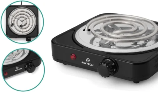 Fogareiro Elétrico Espiral 1 Boca 1000W Portátil BAYTECH (Preto, 220V) - Imagem 3