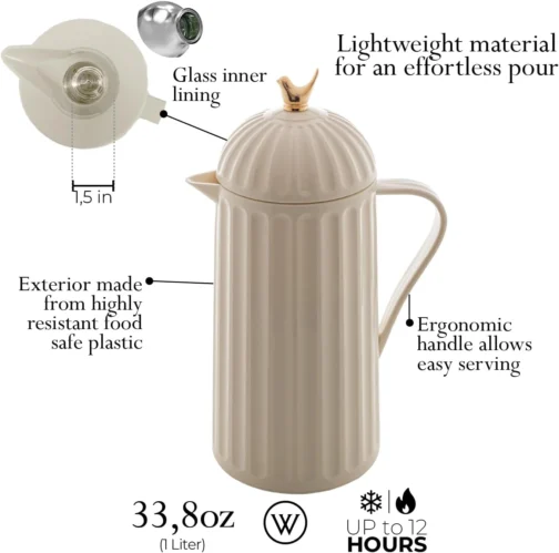 WOLFF - Garrafa Térmica de Plástico Bird Branca 1L - Enxoval - Organização - Decoração - Cozinha - Mesa Posta - Utilidades Domésticas - Perfeita Para Café e Chá - Imagem 3