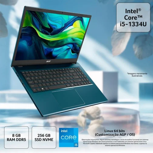Notebook Acer Aspire Go 15.3'' WUXGA Core I5-1334U SSD 256GB 8GB DDR5 Linux - AG15-51P-54EV - Imagem 6