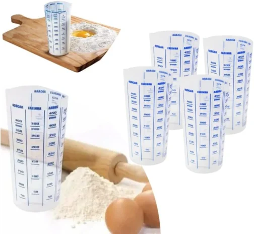Kit 4 Copos Plásticos Medidores Graduados Transparente 500ml com Bico Graduação de Xícara, Chocolate, Semolina, ml, Arroz, Farinha, Açúcar CULINNÁ - Imagem 2