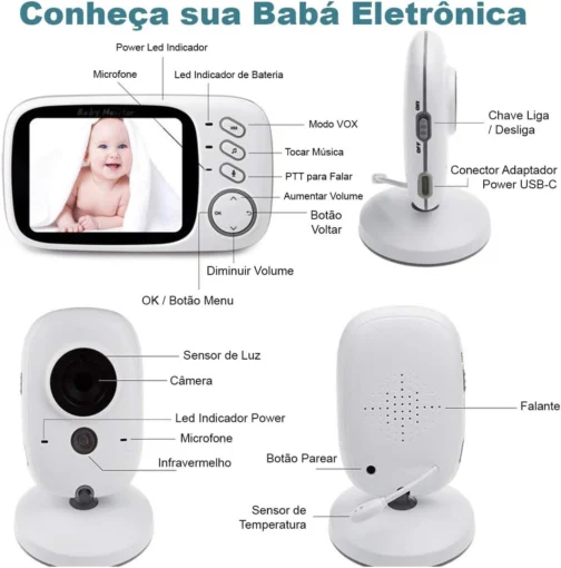 Babá Eletrônica, Câmera para Bebês com Tela de 3.2", Visão Noturna 10M Infravermelha, Áudio Bidirecional, Detecção de Som VOX, Monitoramento Temperatura, Canção de Ninar - Imagem 3