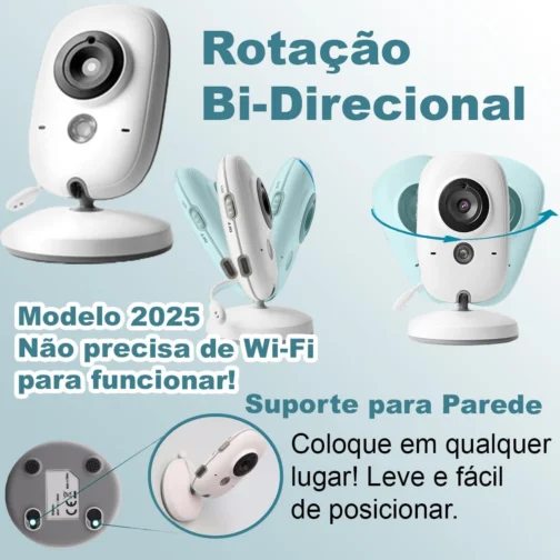 Babá Eletrônica, Câmera para Bebês com Tela de 3.2", Visão Noturna 10M Infravermelha, Áudio Bidirecional, Detecção de Som VOX, Monitoramento Temperatura, Canção de Ninar - Imagem 4