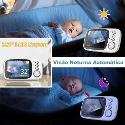Babá Eletrônica, Câmera para Bebês com Tela de 3.2", Visão Noturna 10M Infravermelha, Áudio Bidirecional, Detecção de Som VOX, Monitoramento Temperatura, Canção de Ninar - Imagem 5