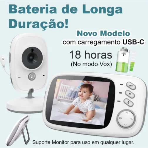 Babá Eletrônica, Câmera para Bebês com Tela de 3.2", Visão Noturna 10M Infravermelha, Áudio Bidirecional, Detecção de Som VOX, Monitoramento Temperatura, Canção de Ninar - Imagem 7