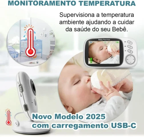 Babá Eletrônica, Câmera para Bebês com Tela de 3.2", Visão Noturna 10M Infravermelha, Áudio Bidirecional, Detecção de Som VOX, Monitoramento Temperatura, Canção de Ninar - Imagem 8