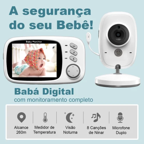 Babá Eletrônica, Câmera para Bebês com Tela de 3.2", Visão Noturna 10M Infravermelha, Áudio Bidirecional, Detecção de Som VOX, Monitoramento Temperatura, Canção de Ninar - Imagem 9
