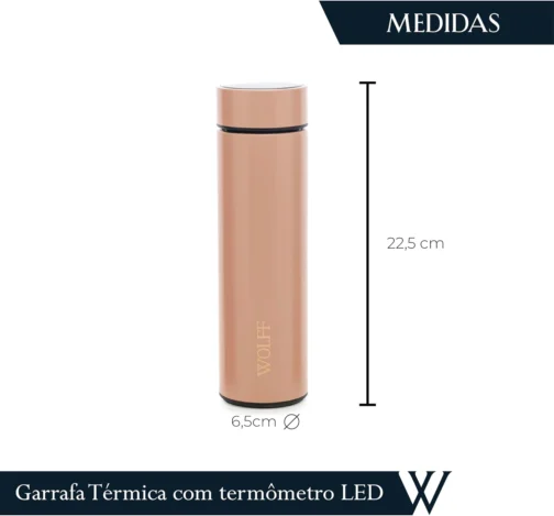 WOLFF - Garrafa Térmica de Aço Inox com Termômetro em Led 500ml Rosé - Conserva Bebidas Quentes e Frias - Imagem 5