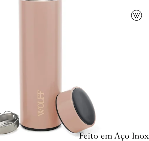 WOLFF - Garrafa Térmica de Aço Inox com Termômetro em Led 500ml Rosé - Conserva Bebidas Quentes e Frias - Imagem 6