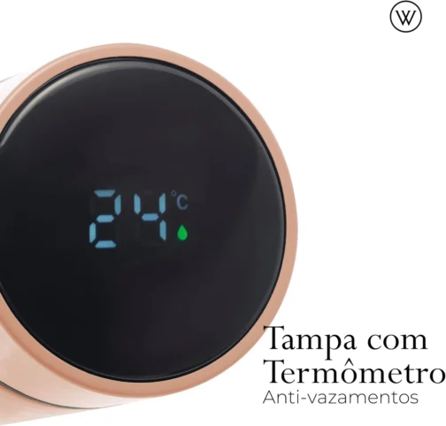 WOLFF - Garrafa Térmica de Aço Inox com Termômetro em Led 500ml Rosé - Conserva Bebidas Quentes e Frias - Imagem 7