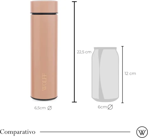 WOLFF - Garrafa Térmica de Aço Inox com Termômetro em Led 500ml Rosé - Conserva Bebidas Quentes e Frias - Imagem 8