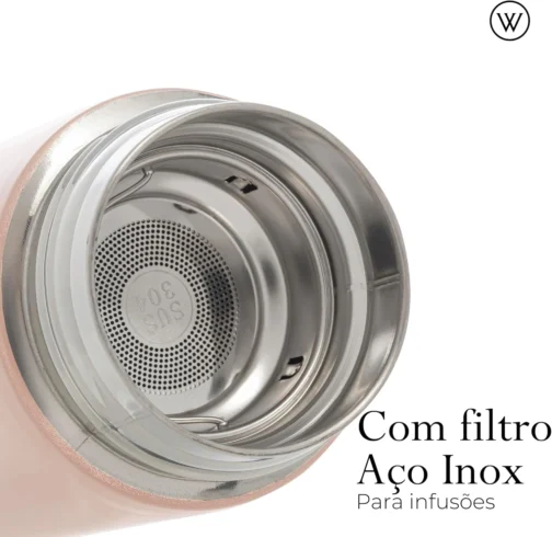 WOLFF - Garrafa Térmica de Aço Inox com Termômetro em Led 500ml Rosé - Conserva Bebidas Quentes e Frias - Imagem 9
