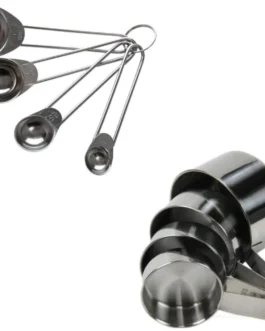 Conjunto xícaras medidoras inox 4 peças e conjunto de 4 colheres medidas em inox CULINNÁ