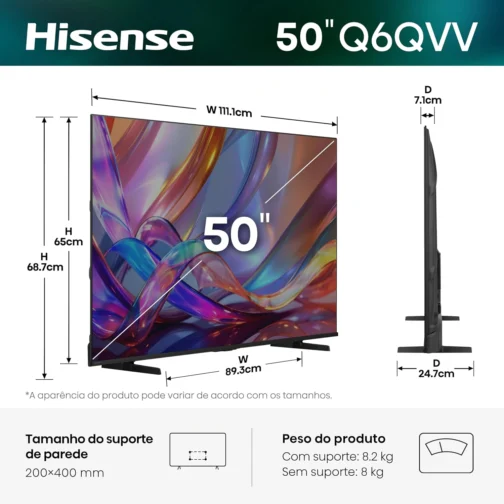 Hisense Smart TV 4K Hi-QLED 50" Polegadas 50Q6QVV - Imagem 5