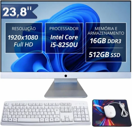 Computador All in One 23,8" FHD i5-8250U SSD 128GB + 500GB HDD 16GB RAM - Imagem 2