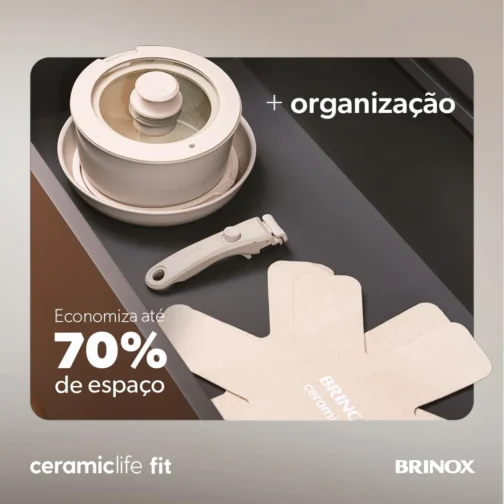 Brinox - Jogo de Panelas Antiaderente Ceramic Life 10 Peças Cabo Removível Fit - Areia - Imagem 5