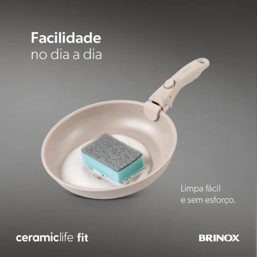 Brinox - Jogo de Panelas Antiaderente Ceramic Life 10 Peças Cabo Removível Fit - Areia - Imagem 6