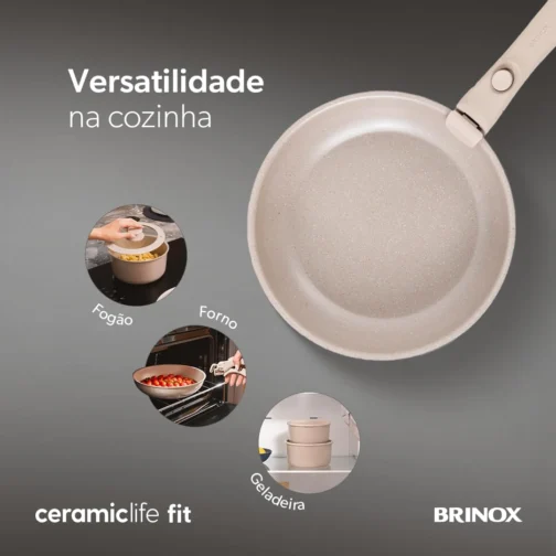 Brinox - Jogo de Panelas Antiaderente Ceramic Life 10 Peças Cabo Removível Fit - Areia - Imagem 7