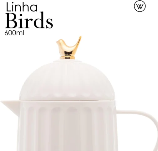 WOLFF Garrafa Térmica de Plástico Bird Branca 600ml - Enxoval - Organização - Decoração - Cozinha - Mesa Posta - Utilidades Domésticas - Perfeita Para Café e Chá - Imagem 3
