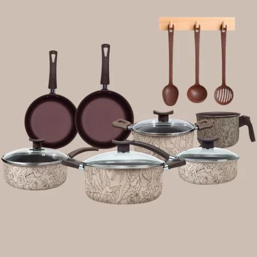 House Organizer Jogo de Panelas Antiaderente com Tampas de Vidro e Utensílios – 10 Peças (Fiori) - Imagem 2