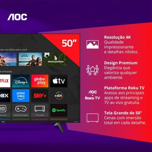 Smart TV AOC 50 Polegadas, DLED, 4K, Roku TV - 50U7045/78G - Imagem 9