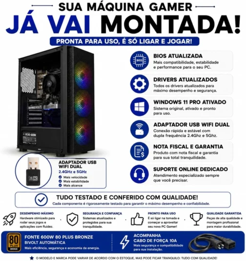 PC Gamer Titan Ryzen 7 5700G, 16GB RAM, SSD NVMe 1TB, RTX 5060 8GB, 3 Fans RGB - Imagem 3