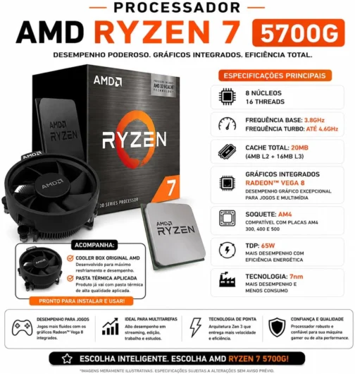 PC Gamer Titan Ryzen 7 5700G, 16GB RAM, SSD NVMe 1TB, RTX 5060 8GB, 3 Fans RGB - Imagem 6