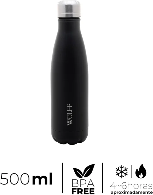 WOLFF - Garrafa Térmica de Aço Inox Preta com Parede Dupla - 500ml - Linha Ice - Imagem 4