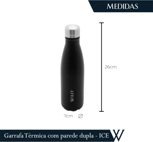 WOLFF - Garrafa Térmica de Aço Inox Preta com Parede Dupla - 500ml - Linha Ice - Imagem 5