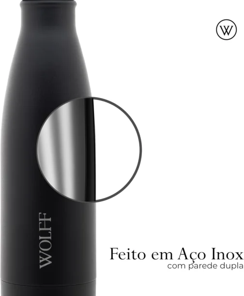 WOLFF - Garrafa Térmica de Aço Inox Preta com Parede Dupla - 500ml - Linha Ice - Imagem 6