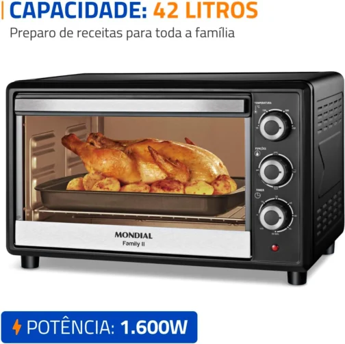 MONDIAL Forno Elétrico 42L Family II, Preto/Inox, 1600W, 110V - FRN-42-B - Imagem 3