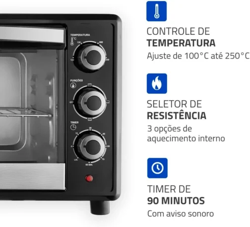 MONDIAL Forno Elétrico 42L Family II, Preto/Inox, 1600W, 110V - FRN-42-B - Imagem 6