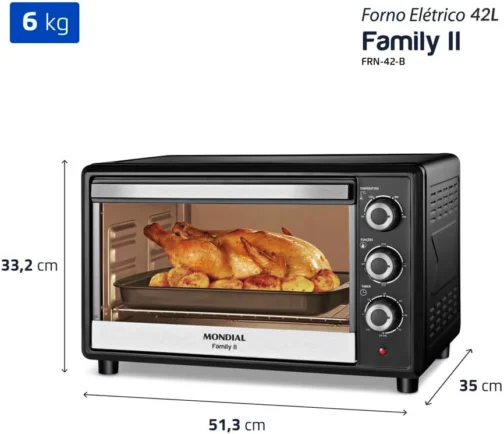 MONDIAL Forno Elétrico 42L Family II, Preto/Inox, 1600W, 110V - FRN-42-B - Imagem 9