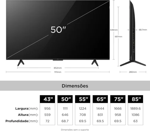 Smart TV TCL 50 Polegadas QLED 4K P7L WiFi Bluetooth Google TV HDR10+ 60 Hz AIPQ 50P7L - Imagem 4